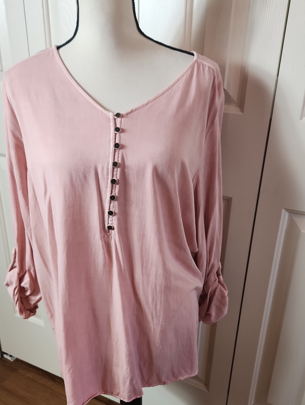 A.N.A, Women’s Pink Button-Front V-Neck Blouse, Size Large